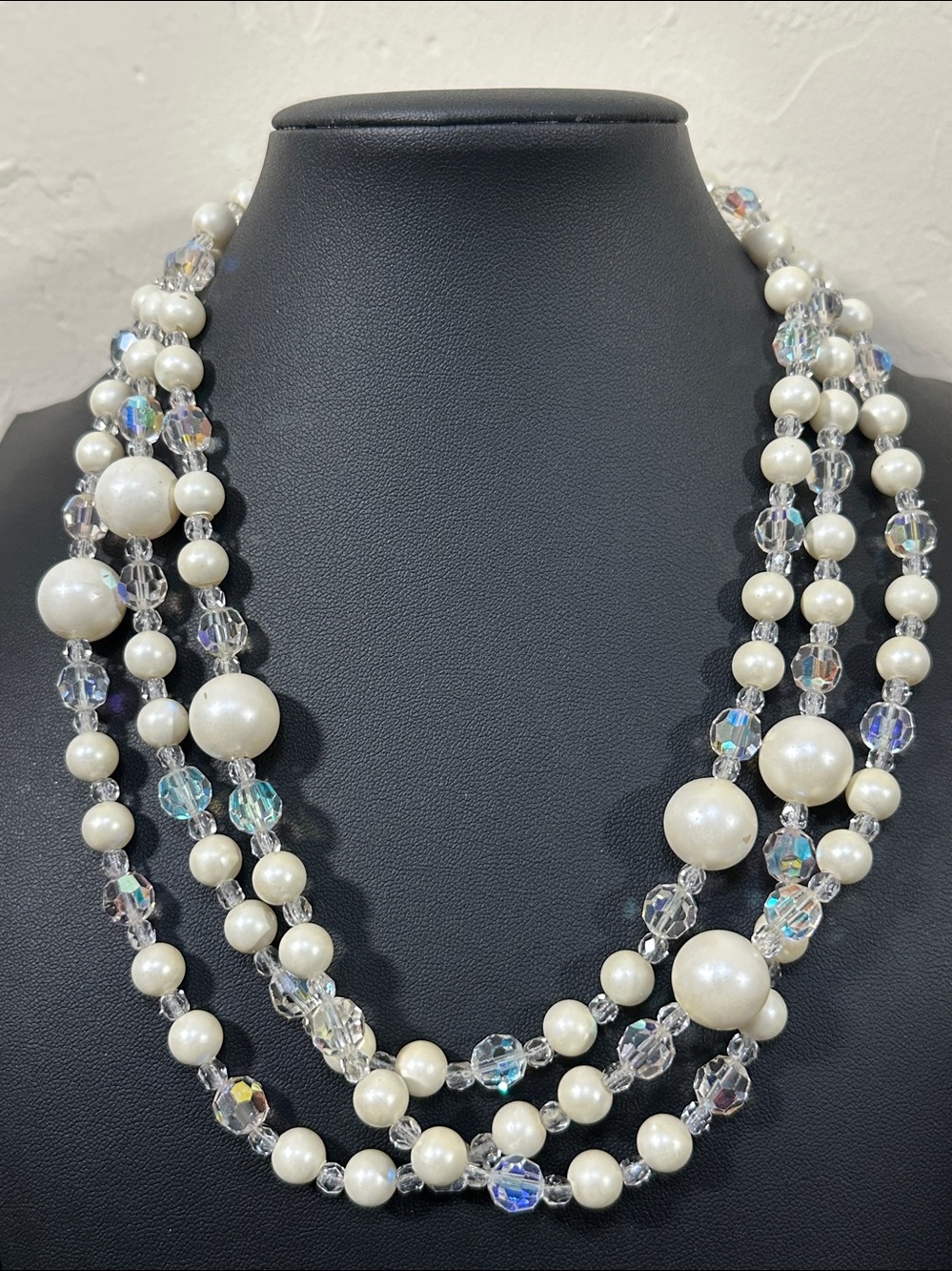 AB Clear Crystal & Resin Bead Spring C Clasp 58” Necklace